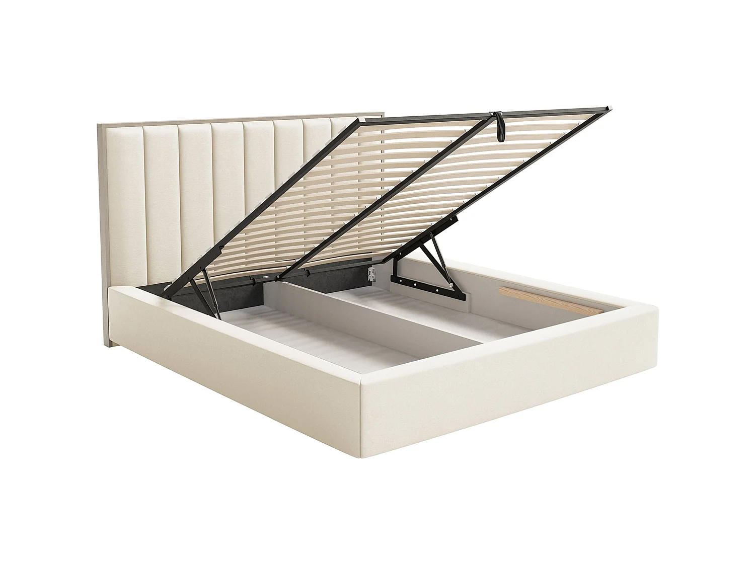 Gestoffeerd bed 160x200 - velours - bedbox en LED - crème - TOGENTS