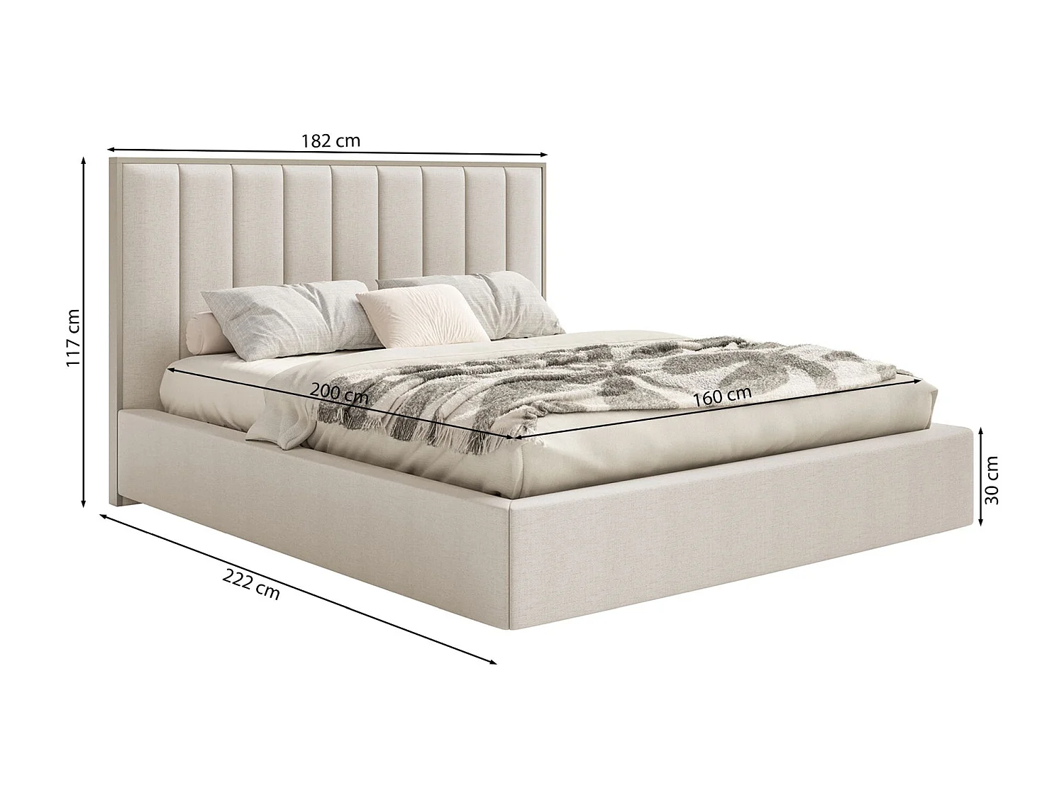 Lit tapissé avec coffre et LED160×200 - chenille - gris-beige - TOGENTS