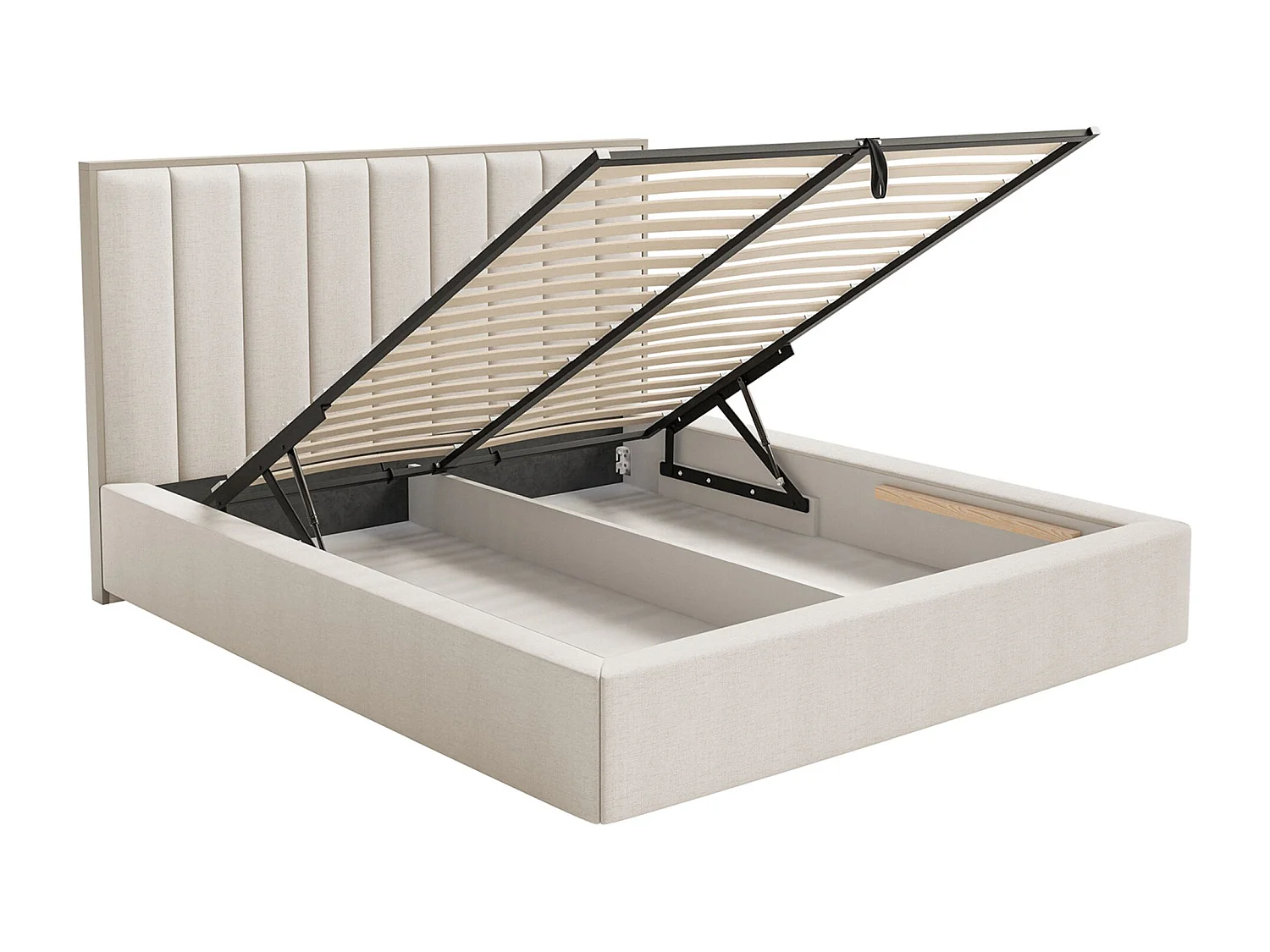 Lit tapissé avec coffre 140×200 - chenille - beige clair - TOGENTS