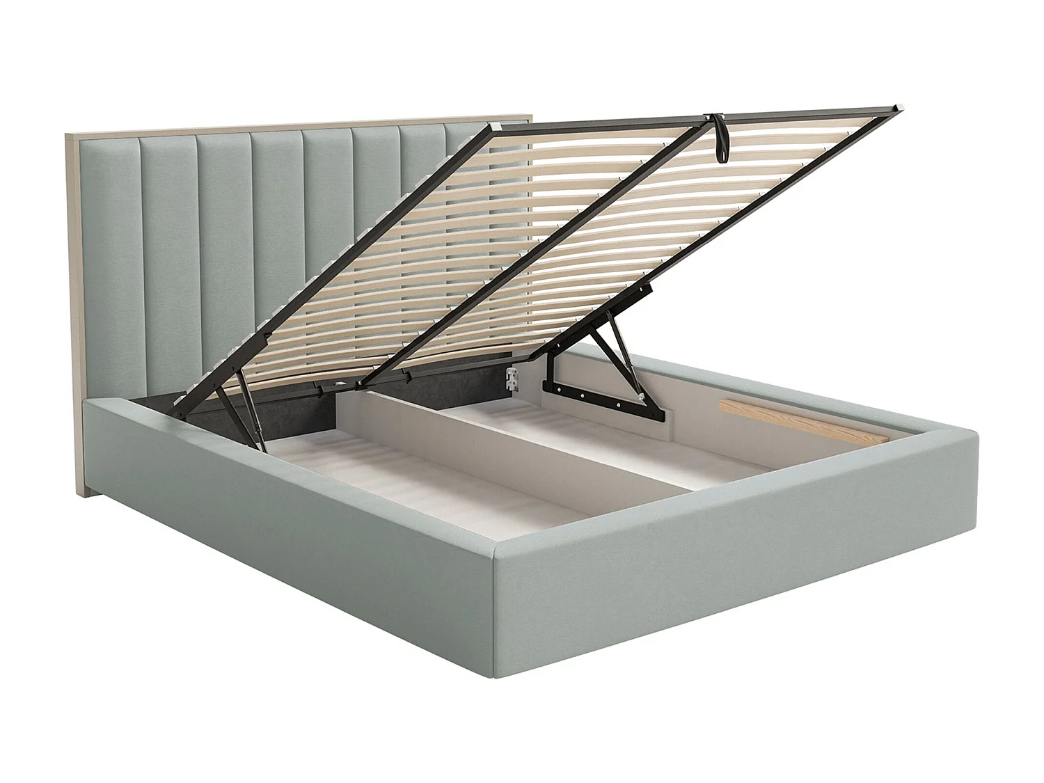 Lit tapissé avec coffre et LED 160×200 - velours - vert sauge - TOGENTS