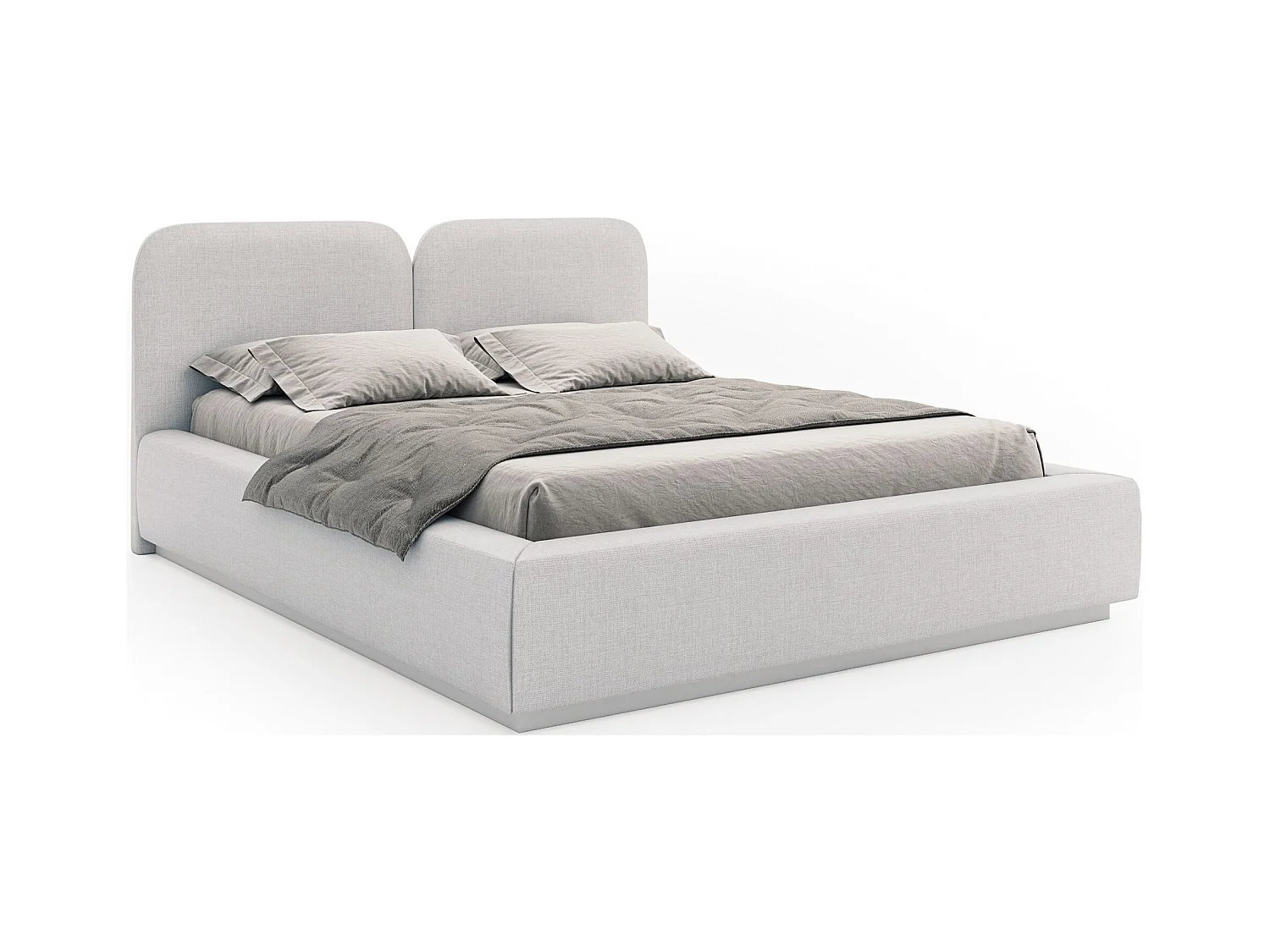 Polsterbett 140x200 mit Chenillebezug – LED, Bettkasten und Lattenrost – Hellgrau – COMOVES