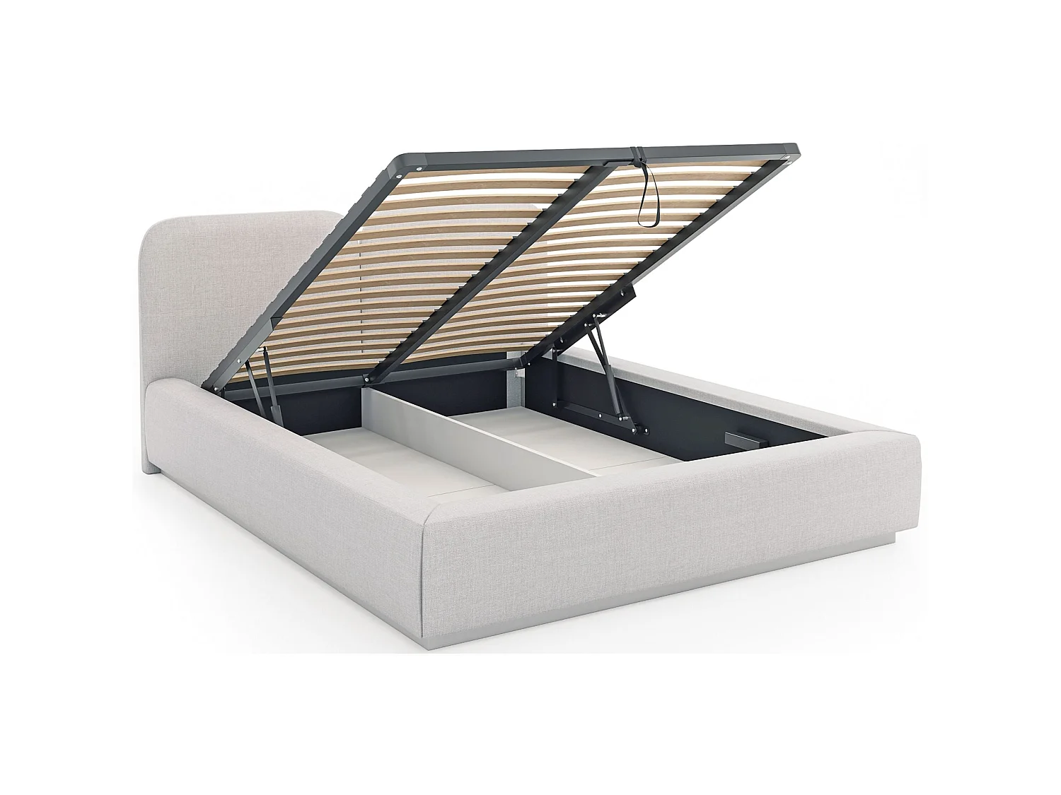 Lit tapissé avec coffre et LED 140×200 - chenille - gris clair - COMOVES