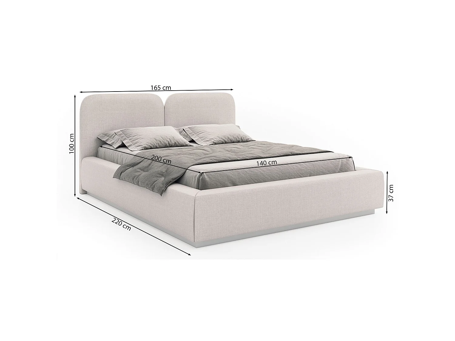 Lit tapissé avec coffre et LED 140×200 - chenille - gris clair - COMOVES