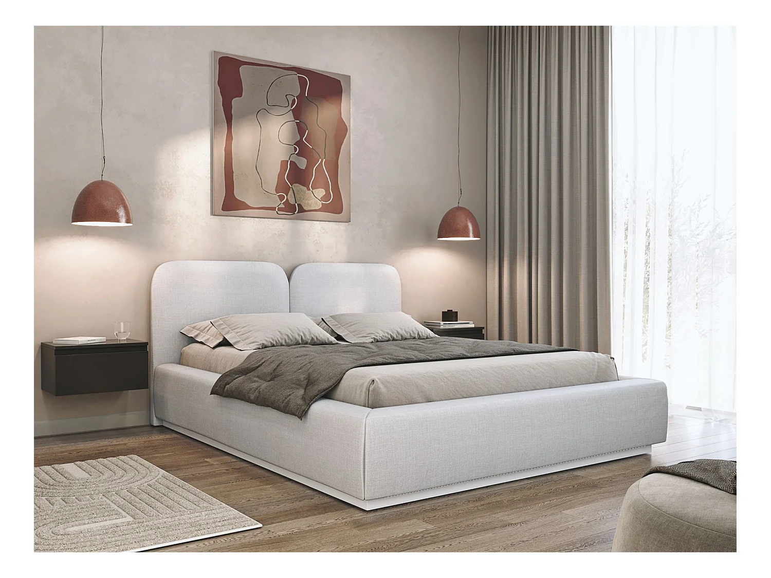 Polsterbett 140x200 mit Chenillebezug – Bettkasten und Lattenrost – Hellgrau – COMOVES