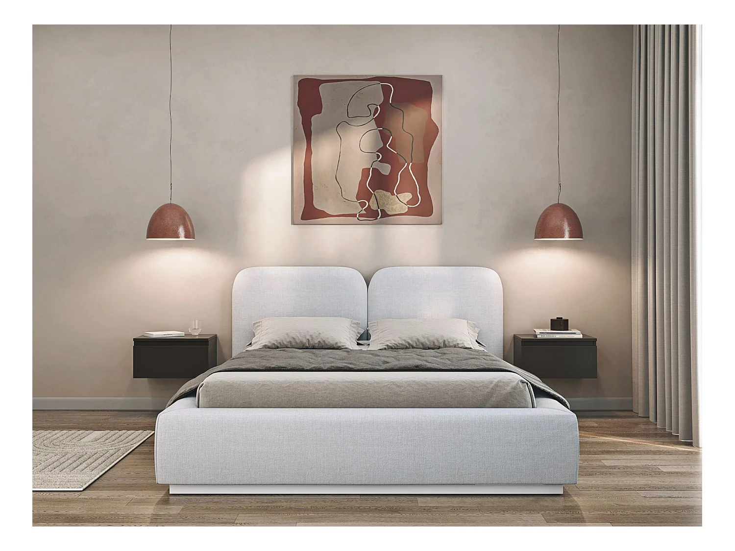 Lit tapissé avec coffre 140×200 - chenille - gris clair - COMOVES