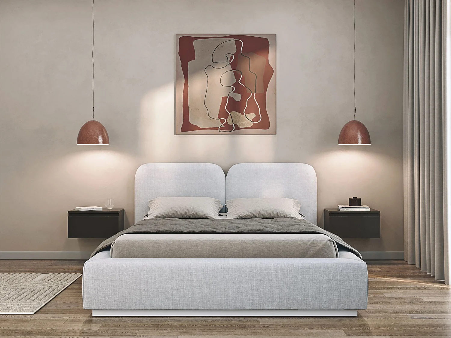 Lit tapissé avec coffre 140×200 - chenille - gris clair - COMOVES