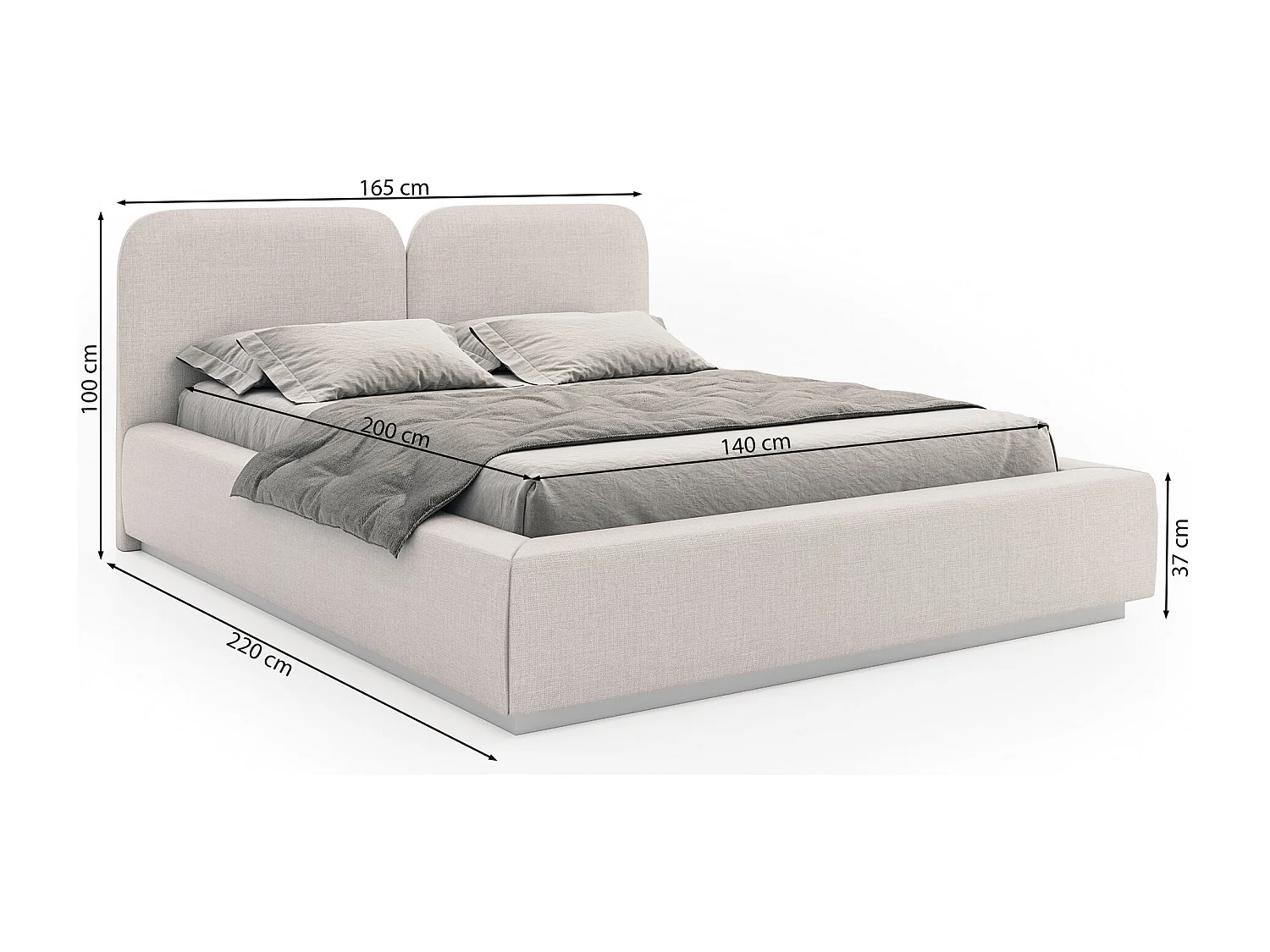 Lit tapissé avec coffre 140×200 - chenille - gris clair - COMOVES