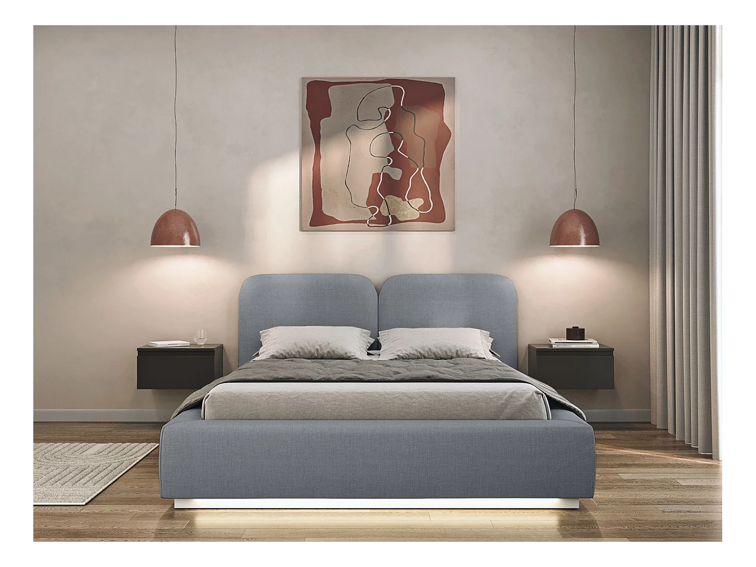 Lit tapissé avec coffre et LED 160×200 - chenille - gris - COMOVES