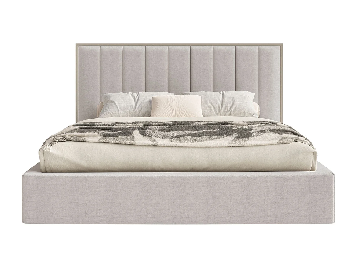 Lit tapissé avec coffre et LED140×200 - chenille - gris-beige - TOGENTS