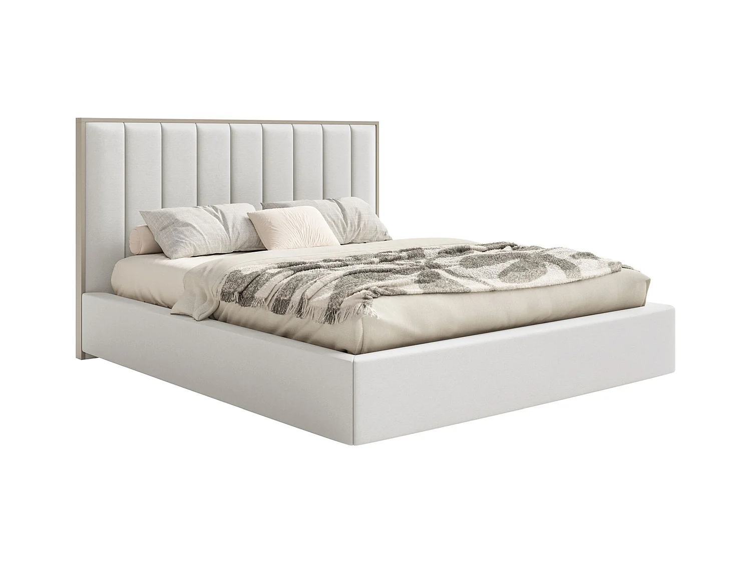 Polsterbett 180x200 mit Veloursbezug – Bettkasten und LED – Weiß – TOGENTS