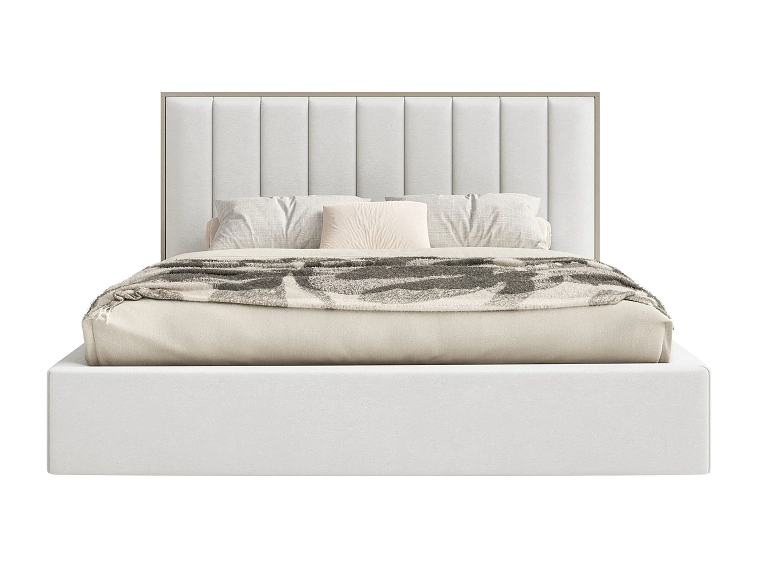 Lit tapissé avec coffre et LED 180×200 - velours - blanc - TOGENTS