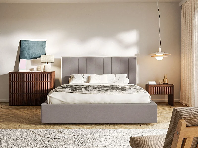 Gestoffeerd bed 180x200 - velours en bedbox - bruin - TOGENTS