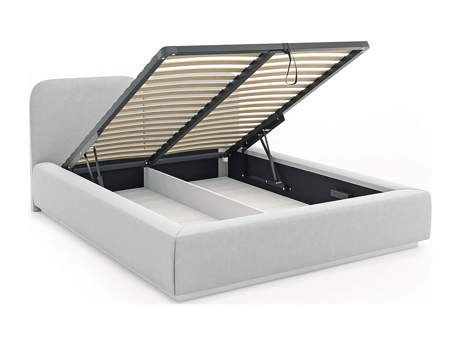 Gestoffeerd bed 160x200 met velours bekleding – LED, bedbox en lattenbodem – Lichtgrijs – COMOVES