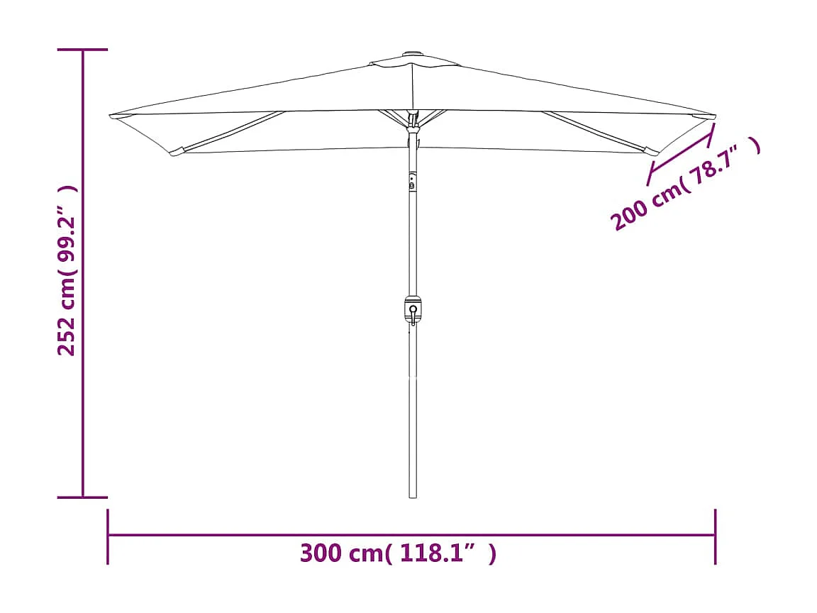 Parasol avec mât en métal argentée 300 x 200 x 252 cm 02_0008134