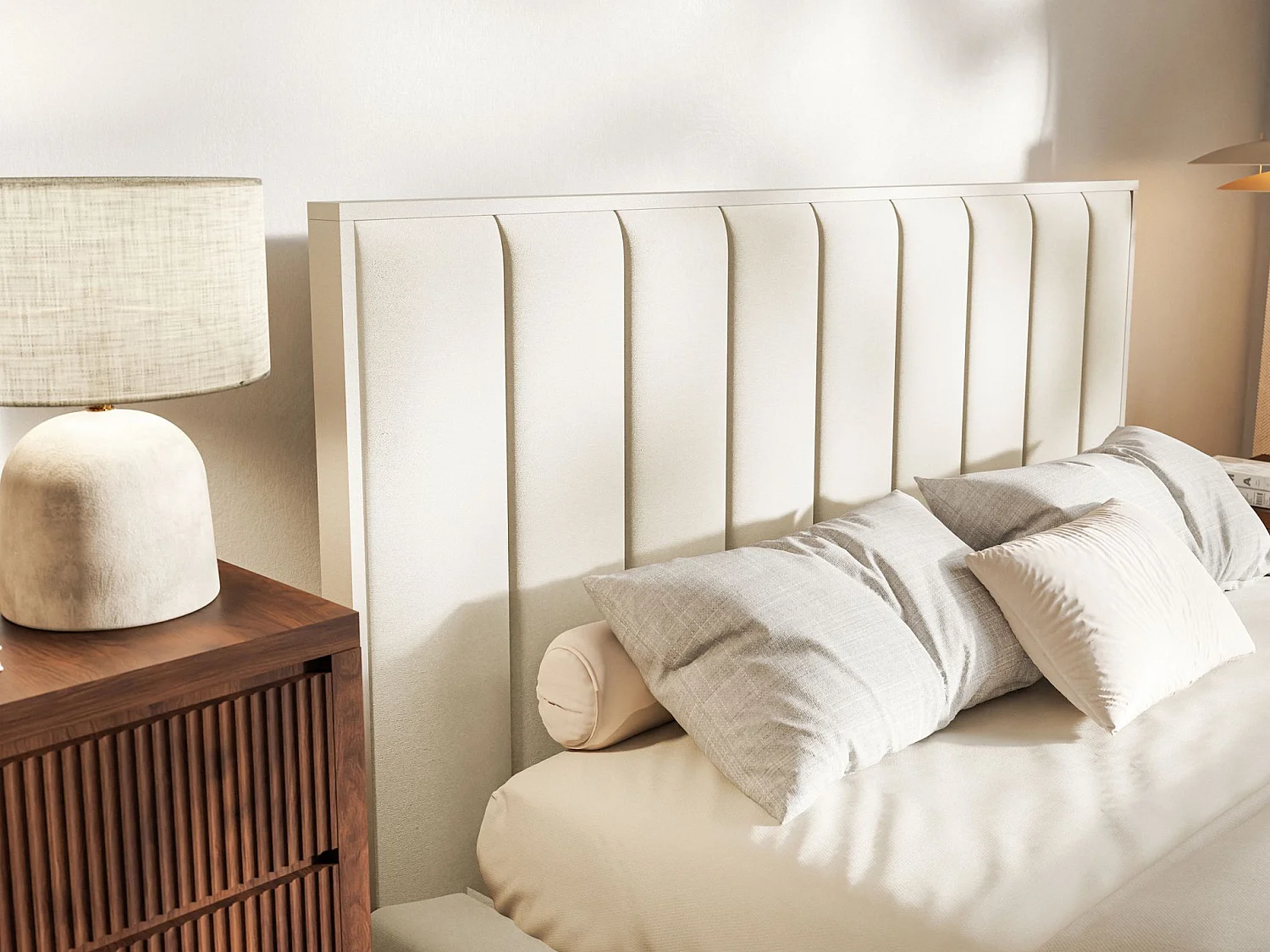 Polsterbett 140x200 mit Veloursbezug – Creme – TOGENTS