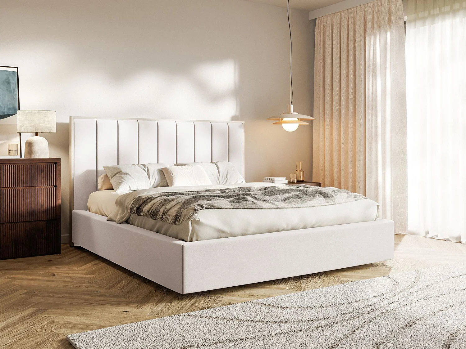 Gestoffeerd bed 140x200 - velours - crème - TOGENTS