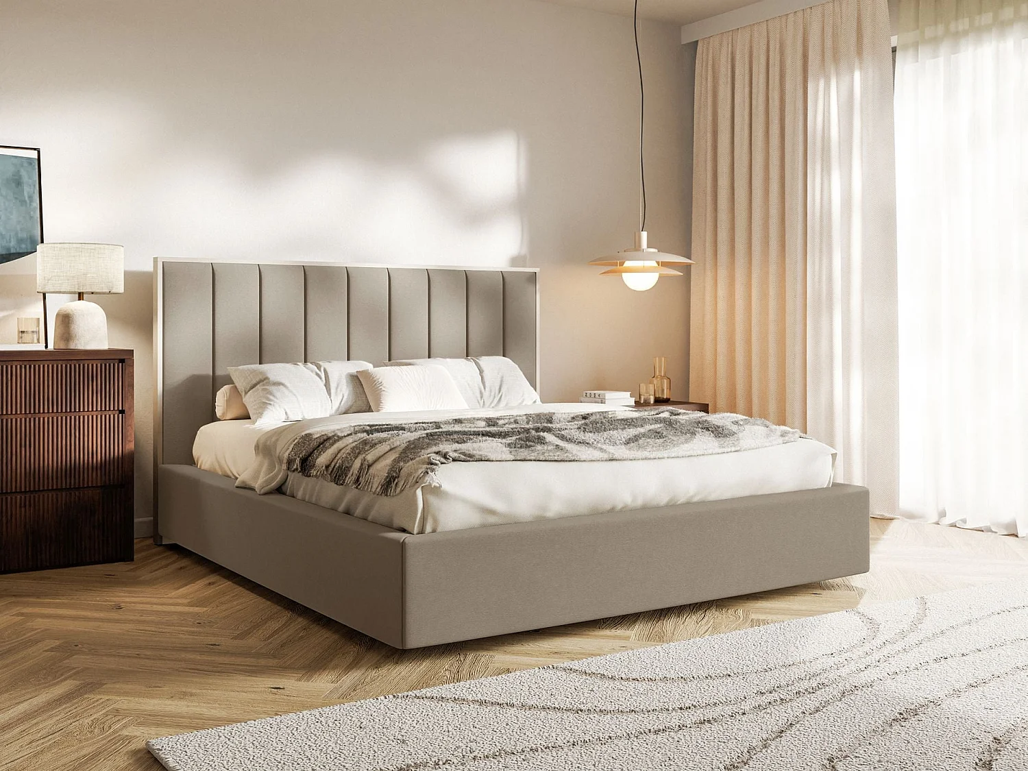 Gestoffeerd bed 140x200 - velours - bruin - TOGENTS