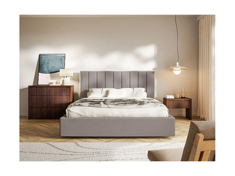 Polsterbett 160x200 mit Veloursbezug – Braun – TOGENTS