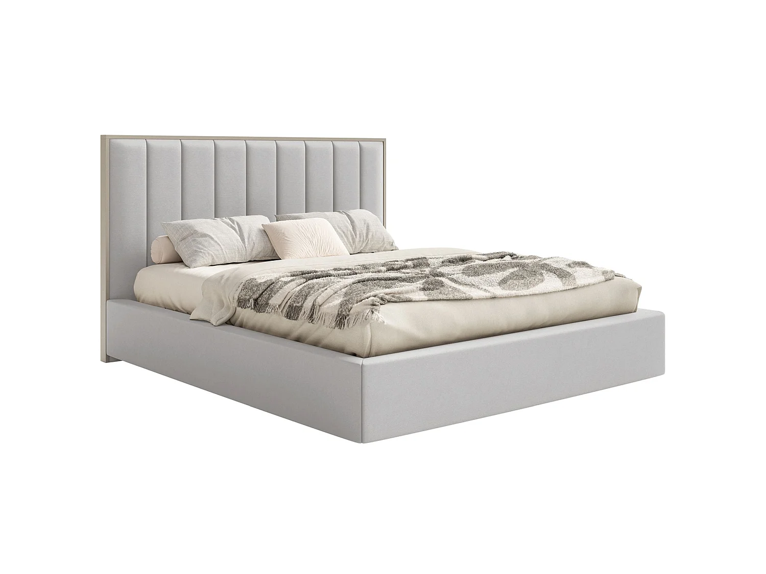 Lit tapissé 140×200 - velours - gris clair- TOGENTS