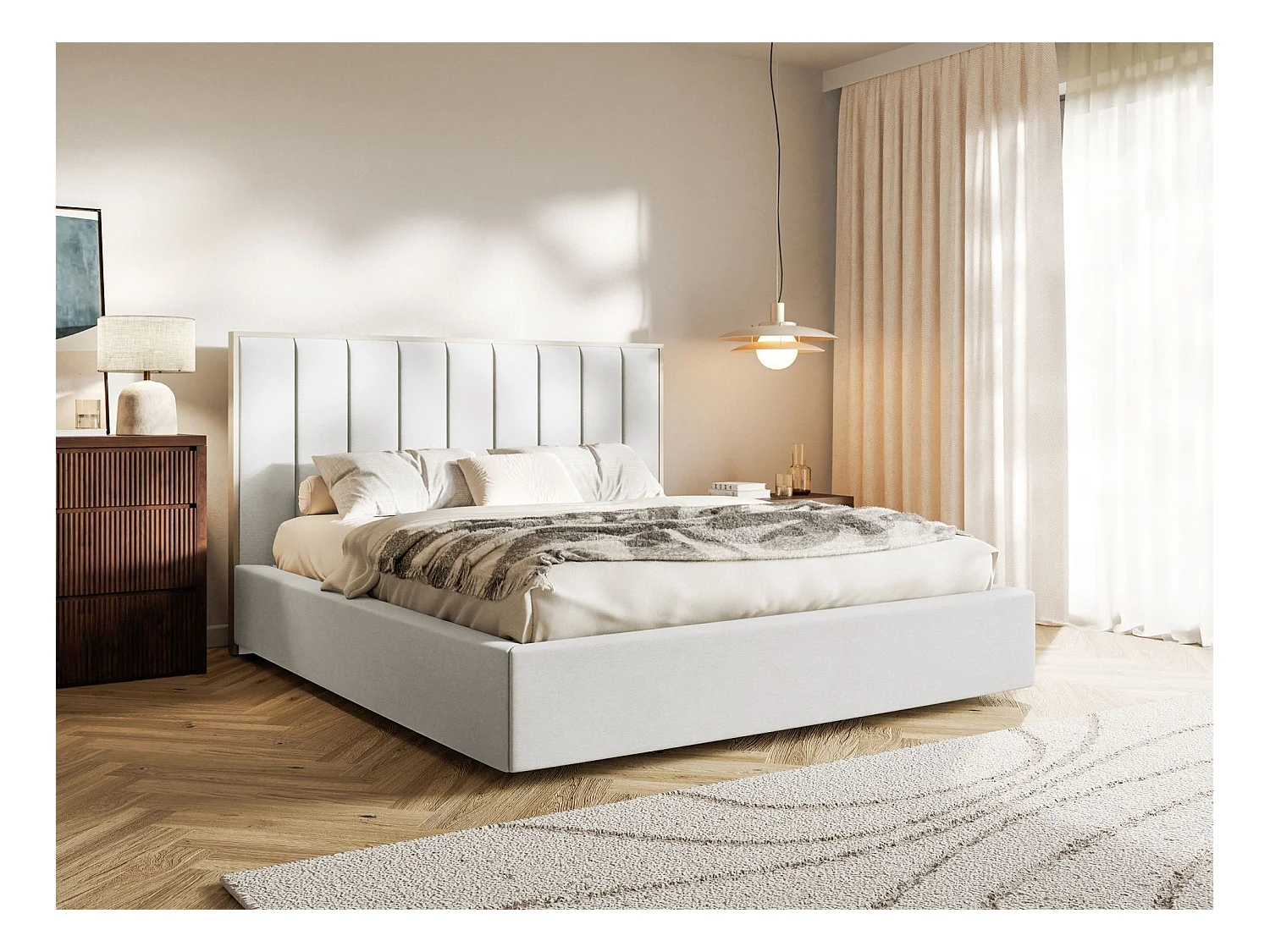 Lit tapissé 160×200 - velours - blanc- TOGENTS