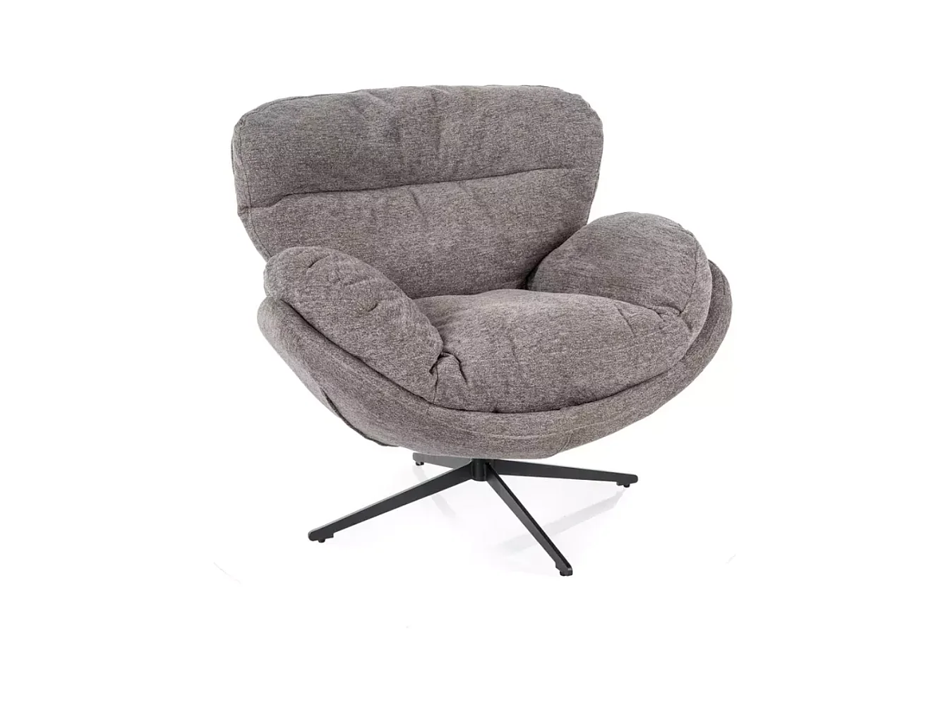 Fauteuil MAUD cocoon gris pivotant 360° en tissu avec base noire contemporaine