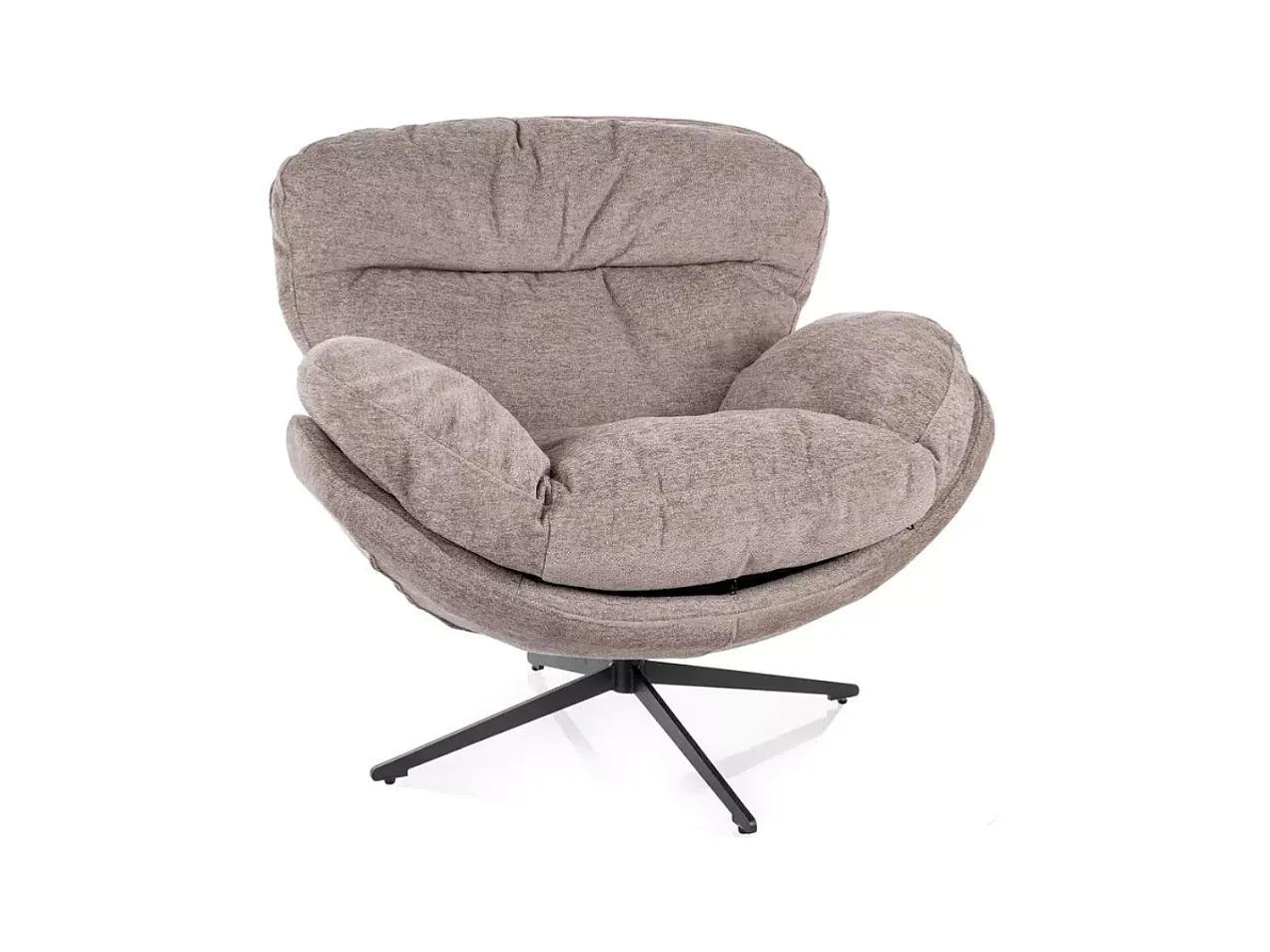 Fauteuil MAUD cocoon pivotant beige en tissu avec pieds en métal noir mat