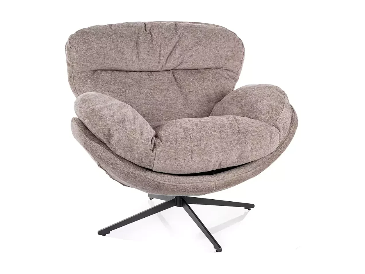 Fauteuil MAUD cocoon pivotant beige en tissu avec pieds en métal noir mat