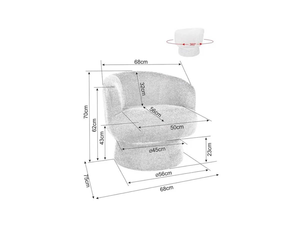 Fauteuil MIRA en tissu gris au look moderne et pivotant à 360°