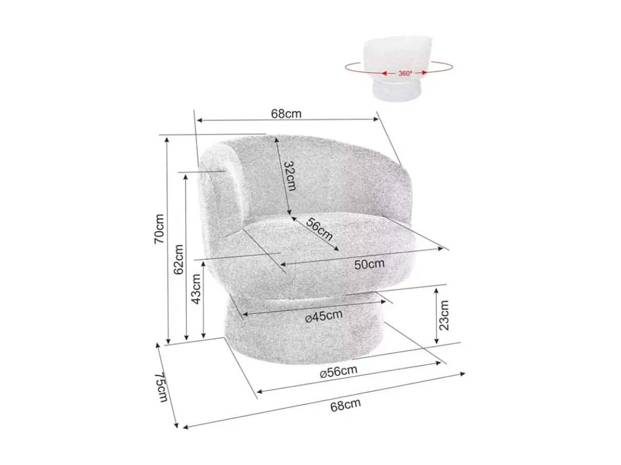 Fauteuil MIRA en tissu gris au look moderne et pivotant à 360°