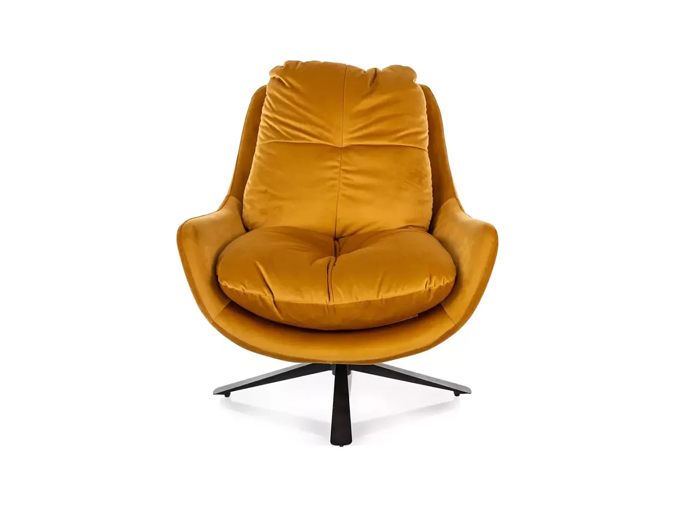 Fauteuil pivotant 360° velours curry design lounge coussin XL pied métal noir CALA