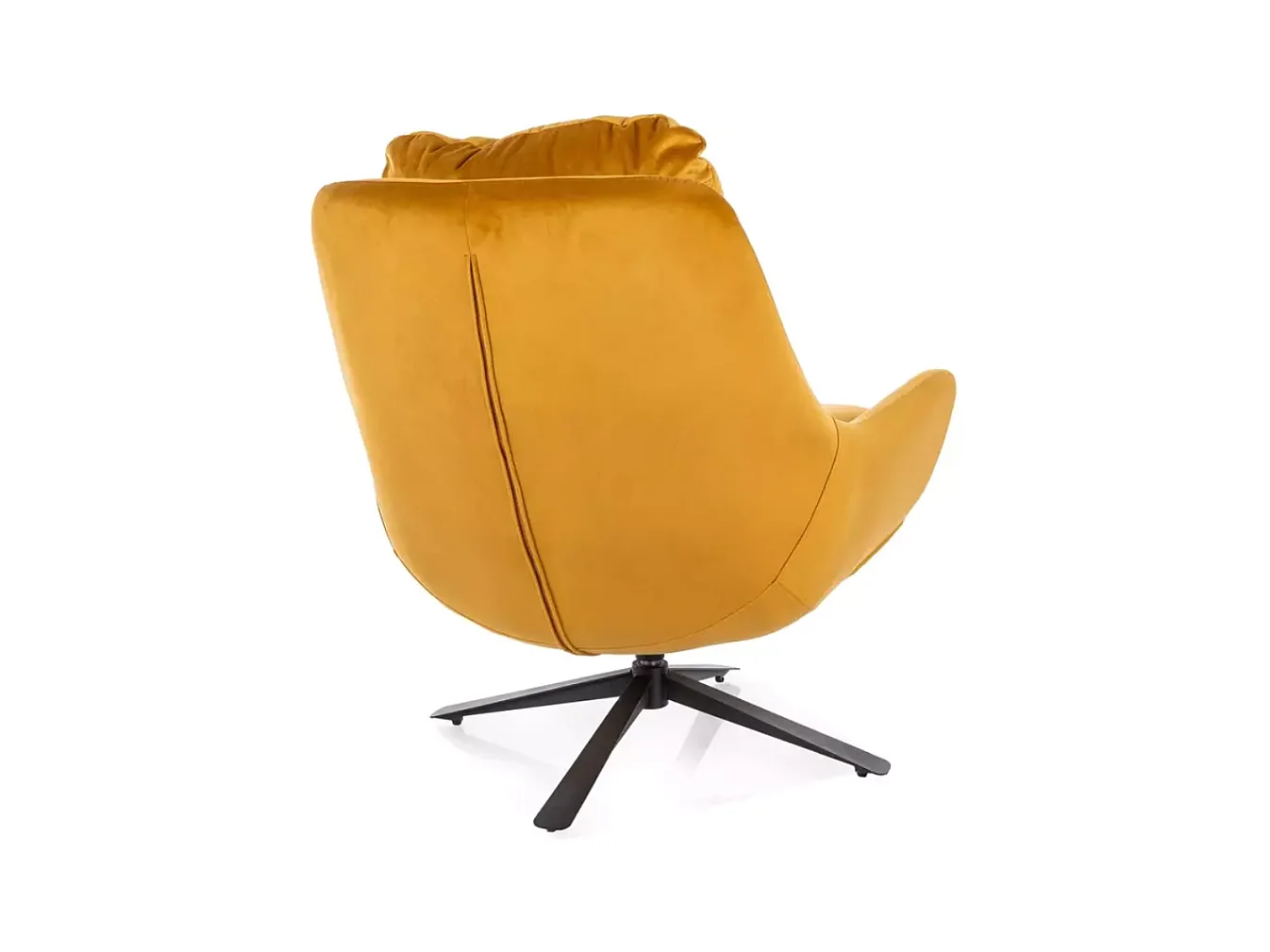 Fauteuil pivotant 360° velours curry design lounge coussin XL pied métal noir CALA