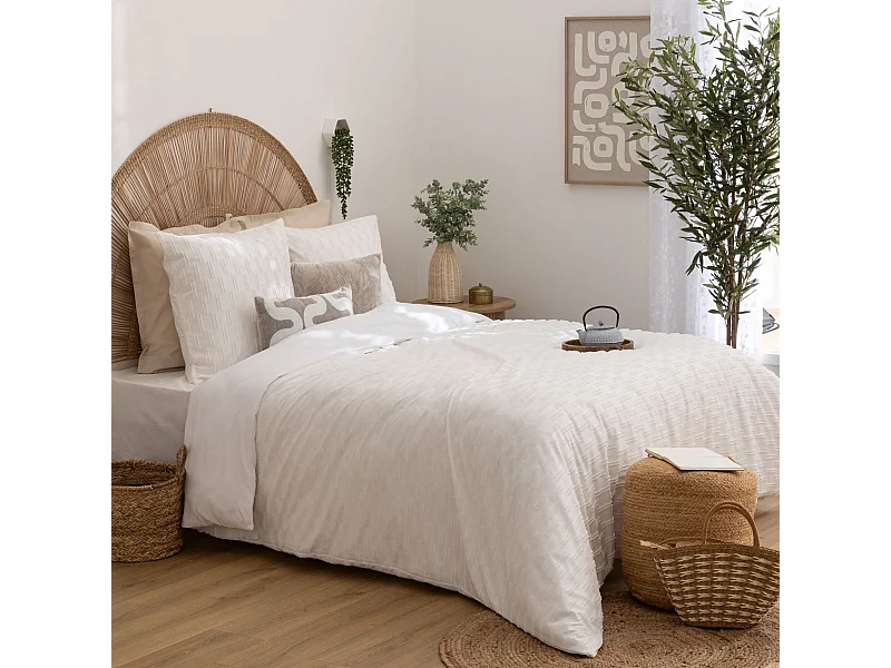 Parure de Lit Jacquard 3 Pièces "Edie" 260x240cm Blanc