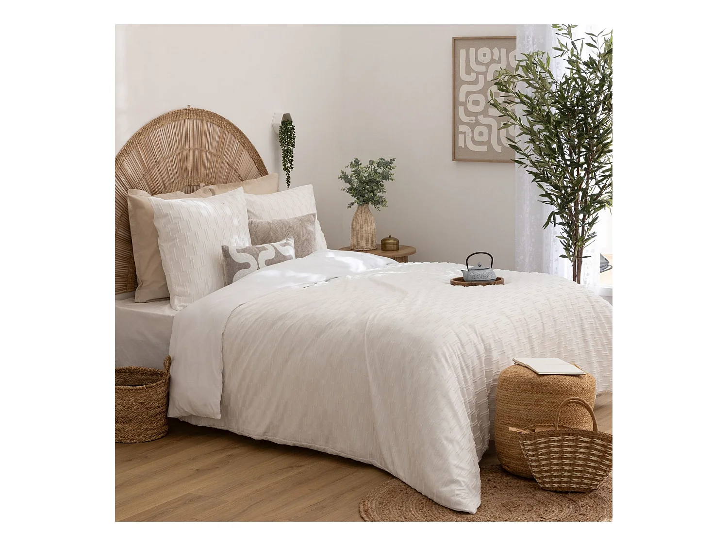 Parure de Lit Jacquard 3 Pièces "Edie" 240x220cm Blanc