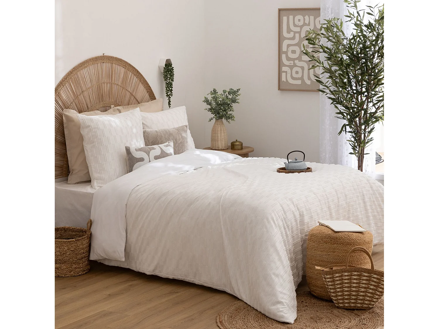 Parure de Lit Jacquard 3 Pièces "Edie" 240x220cm Blanc