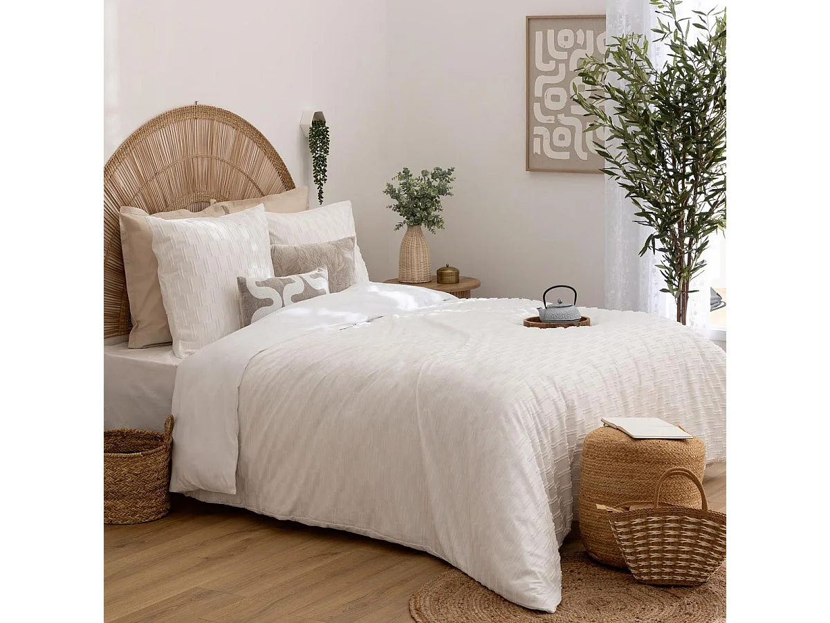 Parure de Lit Jacquard 3 Pièces "Edie" 240x220cm Blanc