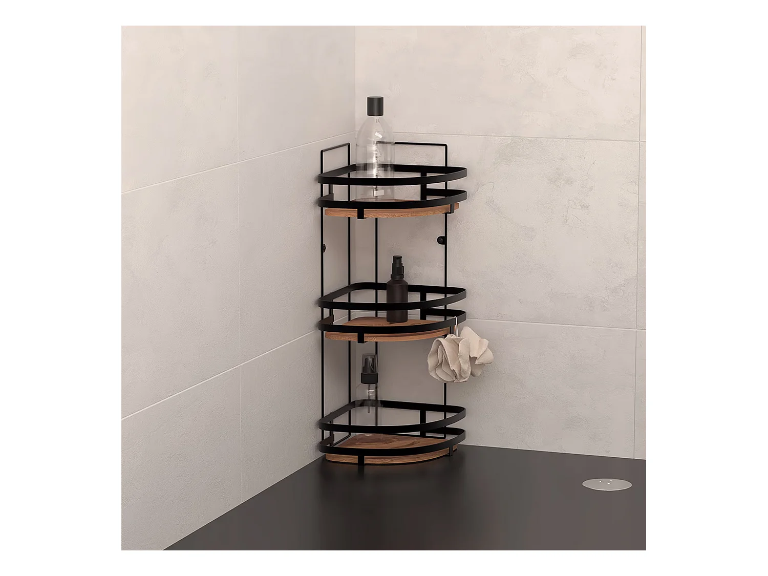 Étagère d'Angle de Douche 3 Niveaux "Blackacia" 55cm Noir