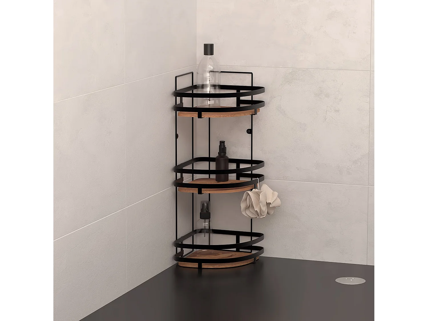 Estante de ducha de esquina 3 niveles estilo industrial