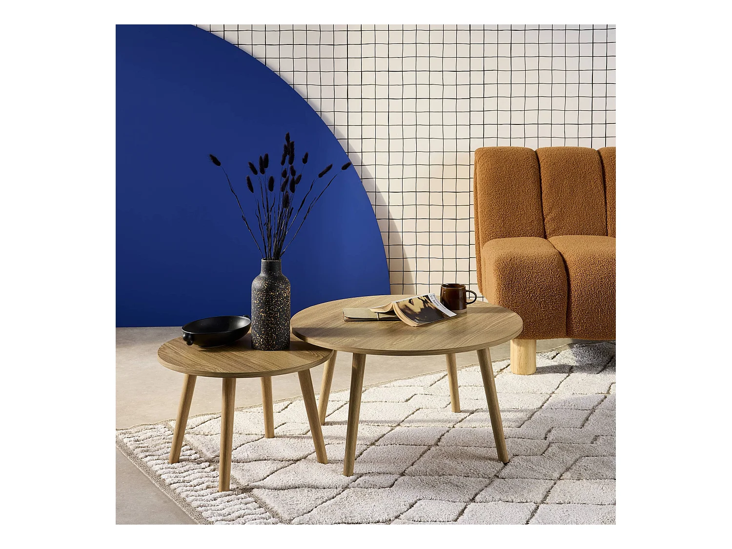 Lot de 2 tables basses rondes effet frêne Népal