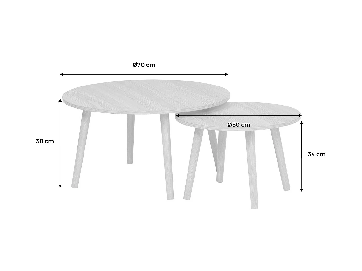 Lot de 2 tables basses rondes effet frêne Népal