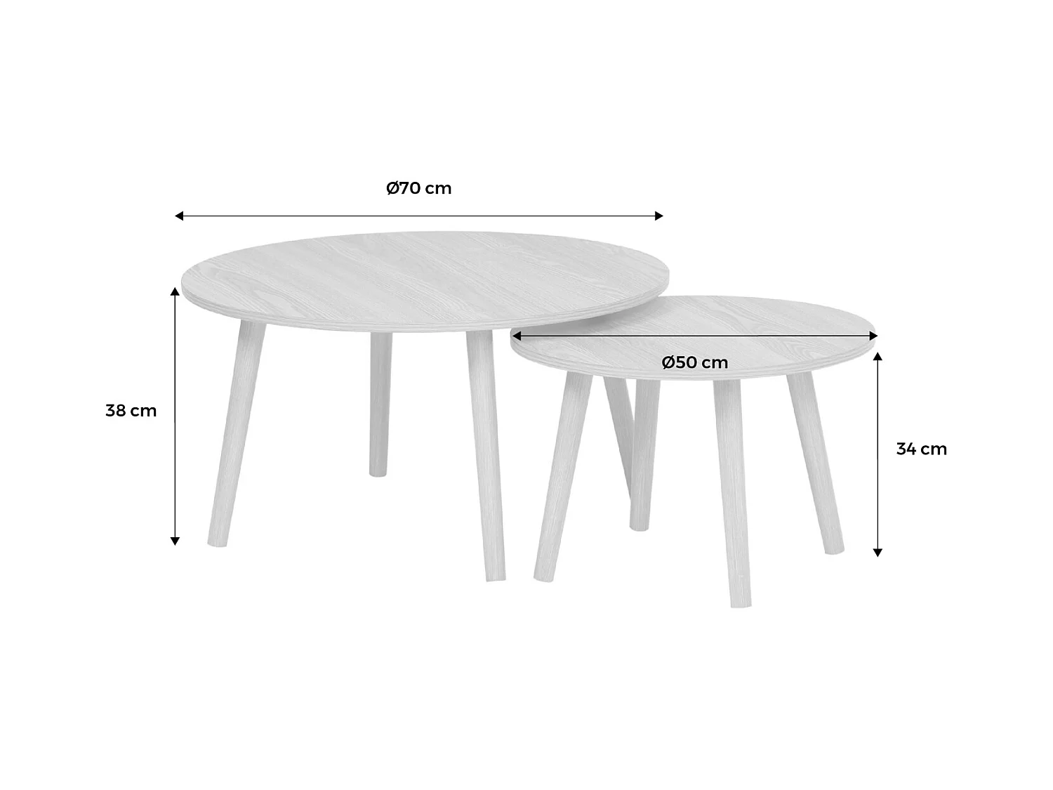 Lot de 2 tables basses rondes effet frêne Népal