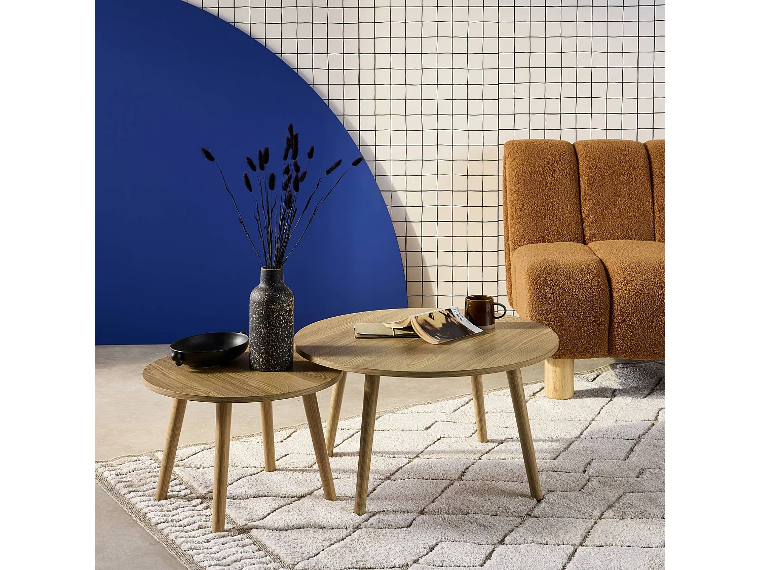 Lot de 2 tables basses rondes effet frêne Népal