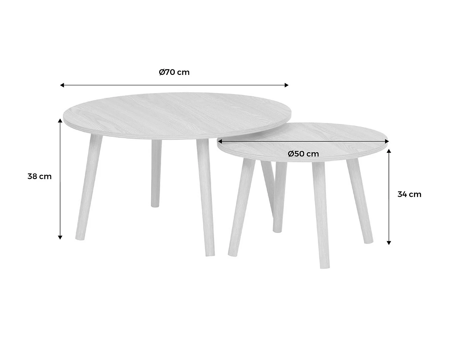 Mesas nido vintage redondas con efecto madera, set de 2 efecto fresno