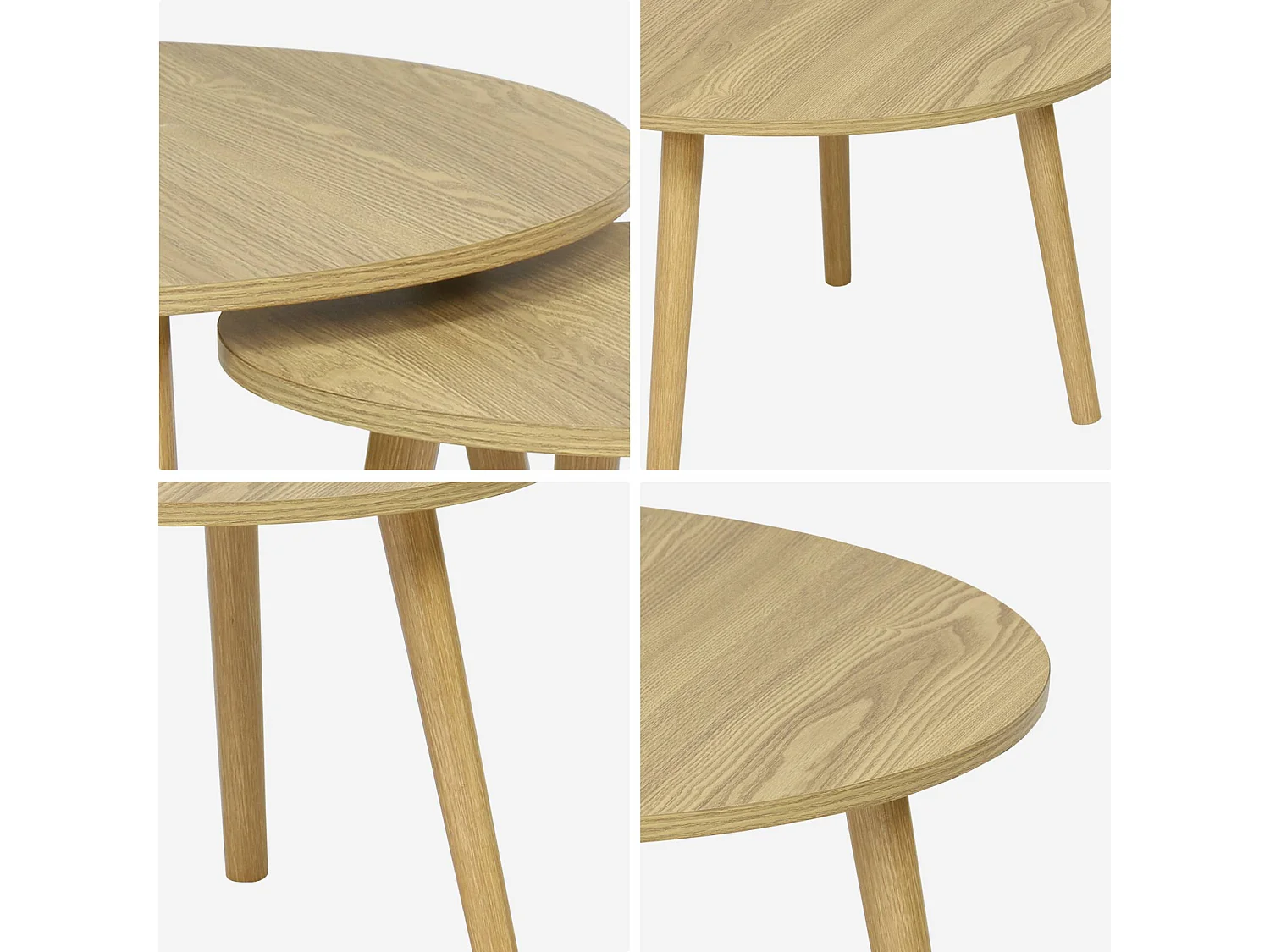 Mesas nido vintage redondas con efecto madera, set de 2 efecto fresno