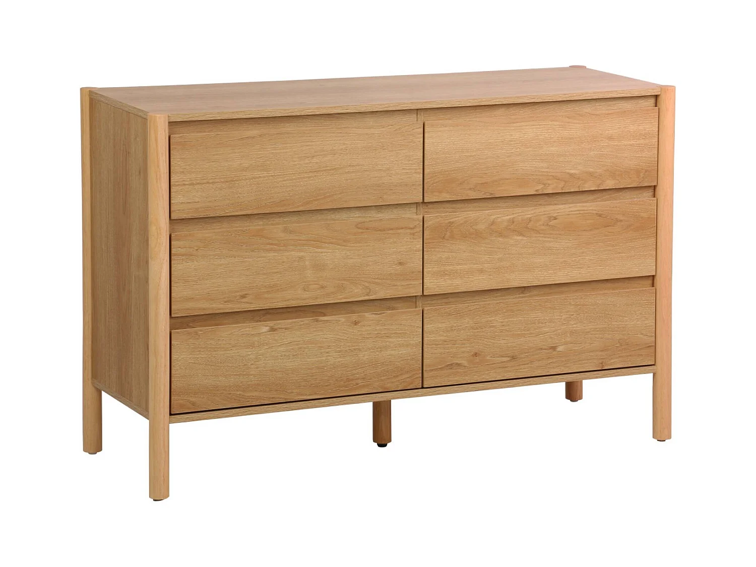 Cómoda con decoración de madera, 6 cajones natural