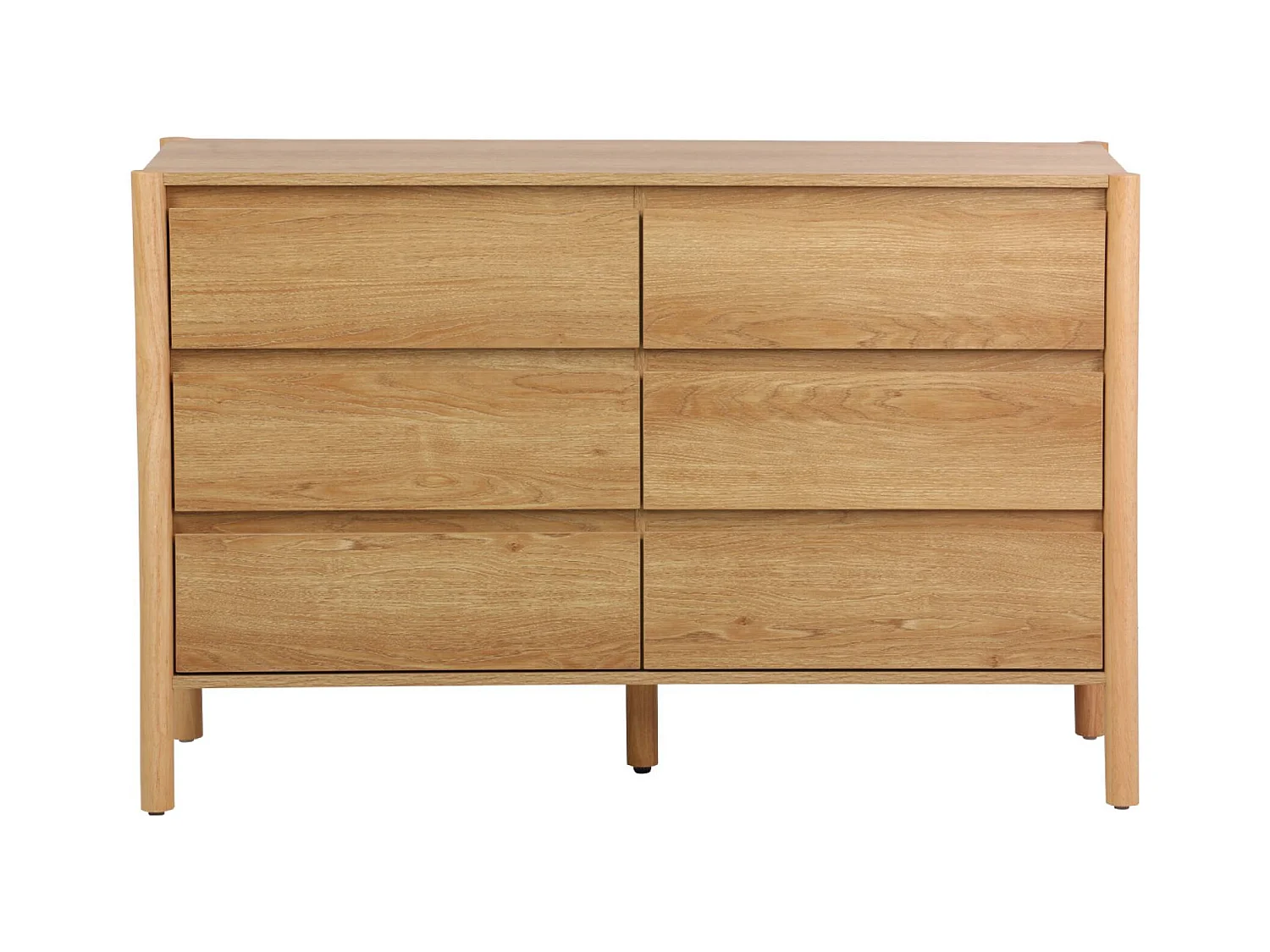 Cómoda con decoración de madera, 6 cajones natural