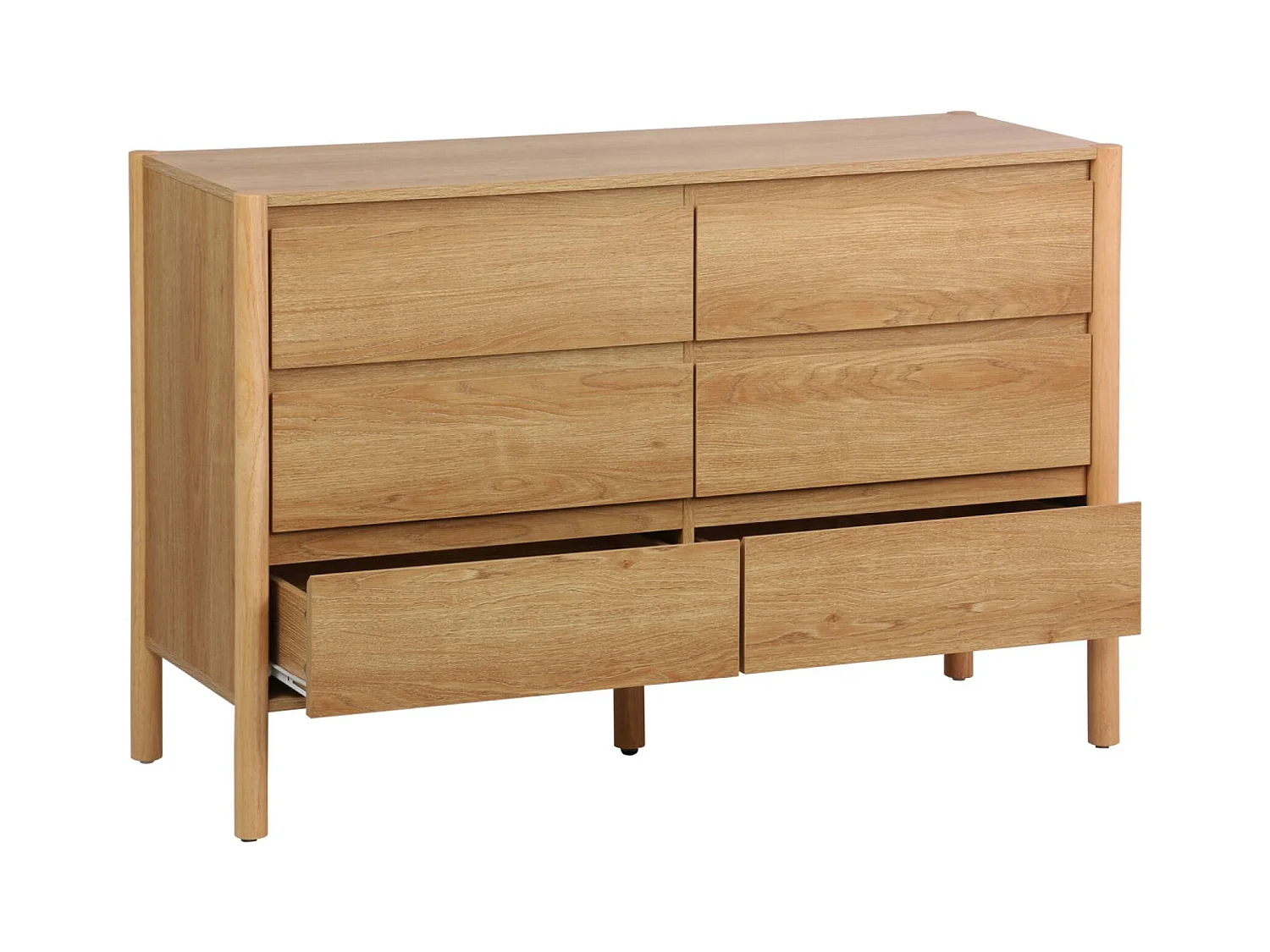 Cómoda con decoración de madera, 6 cajones natural