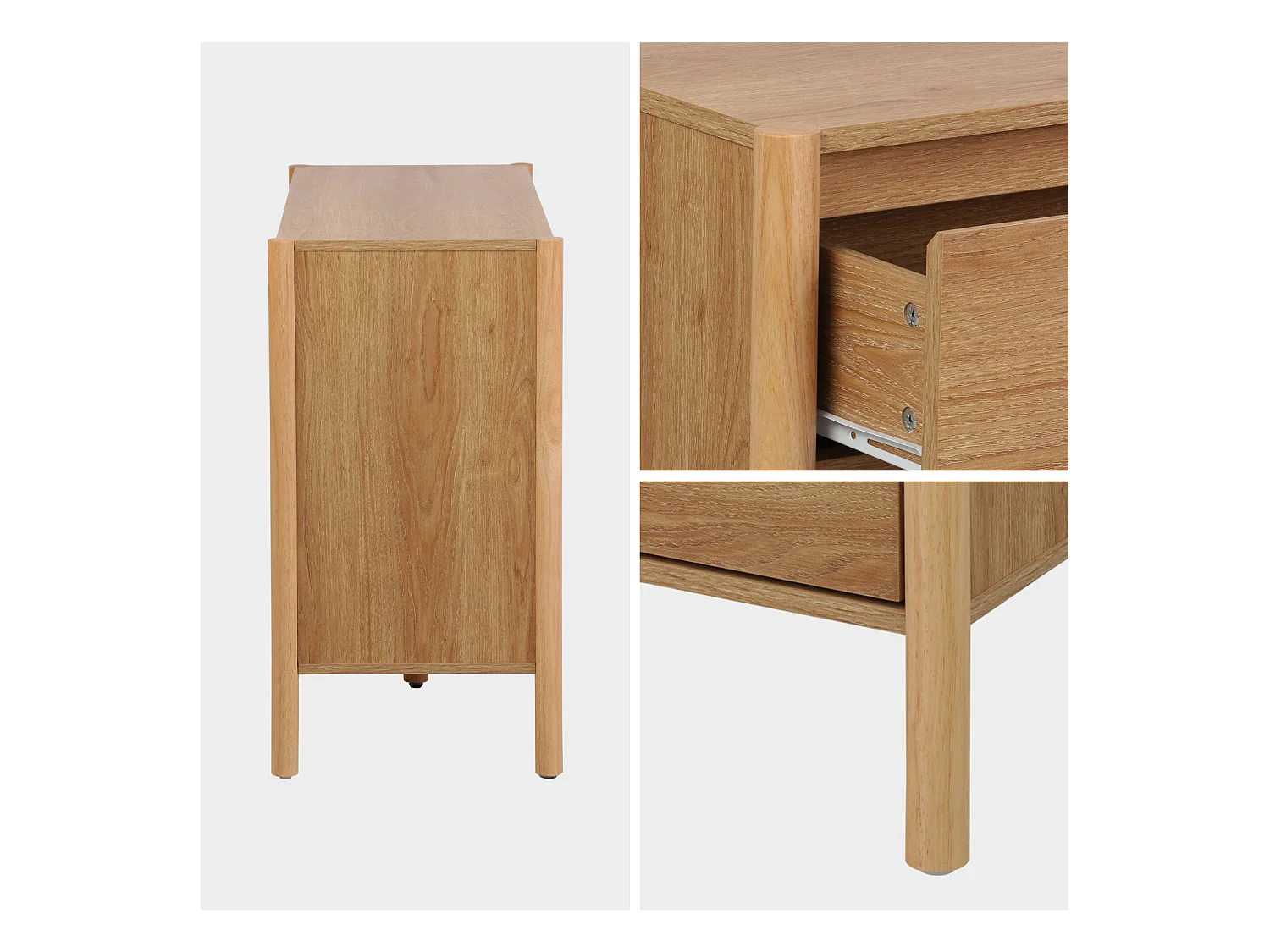 Cómoda con decoración de madera, 6 cajones natural