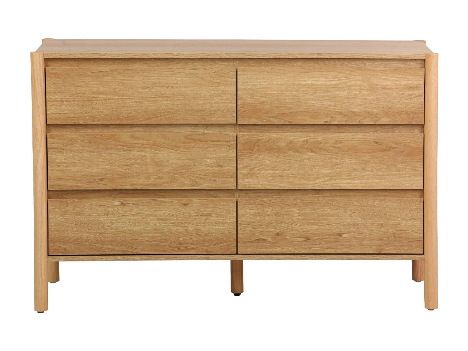 Cómoda con decoración de madera, 6 cajones natural