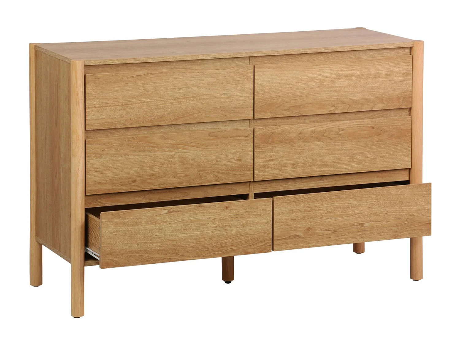 Cómoda con decoración de madera, 6 cajones natural