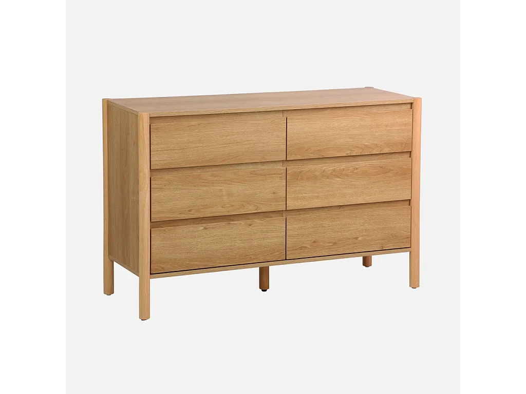 Commode décor bois 6 tiroirs 120cm naturel - 120 x 42 x 78.5 cm - Harmony